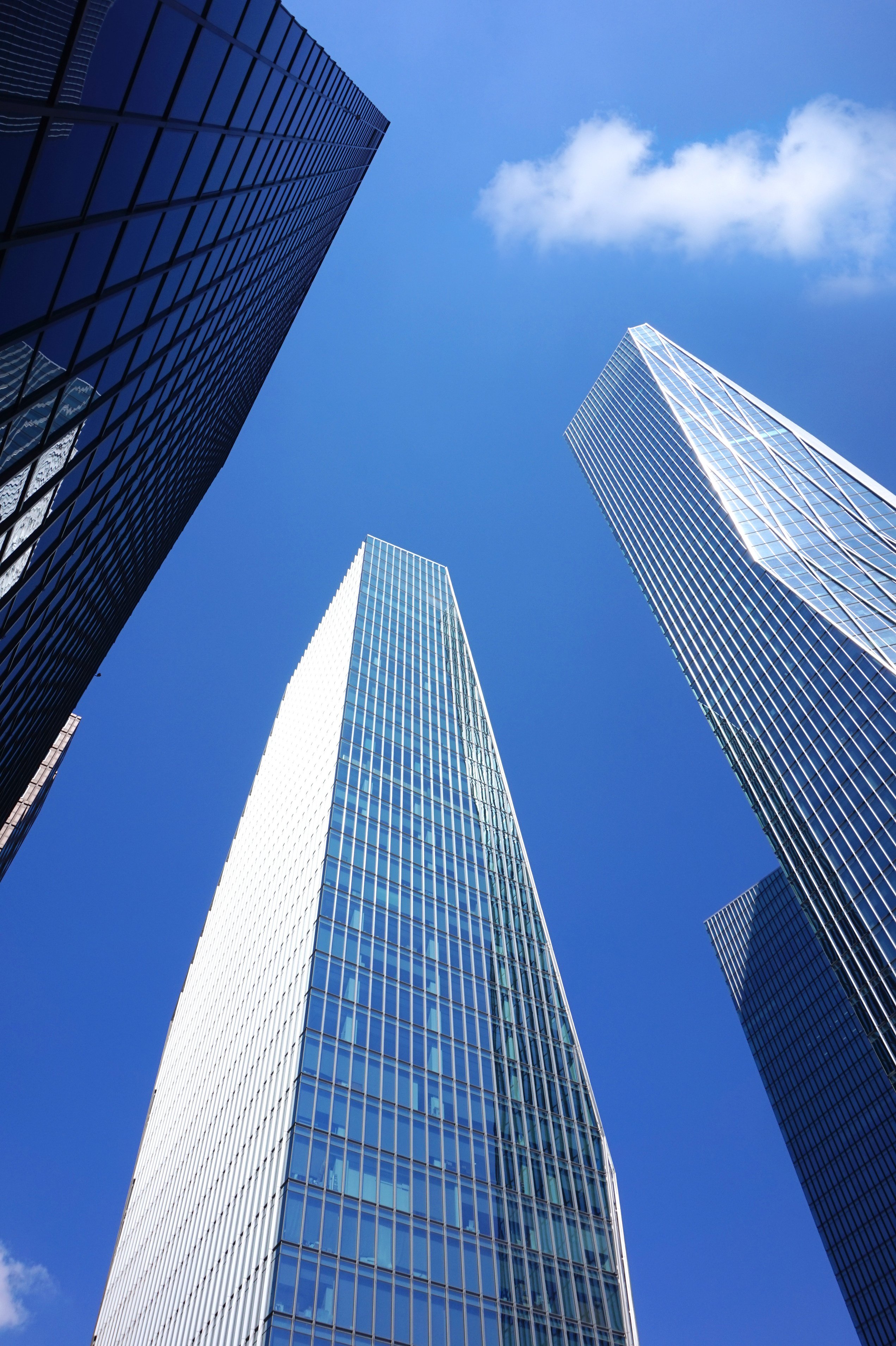 Company business building, blue sky